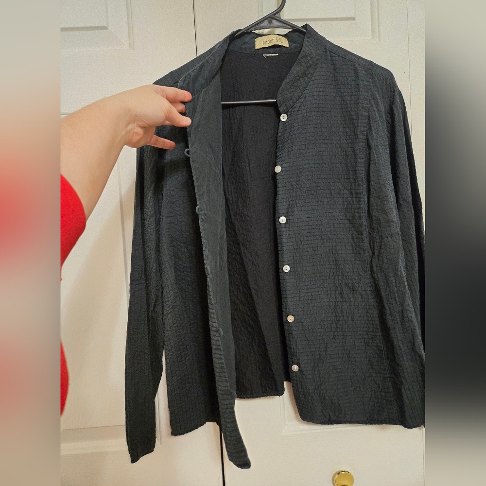 Linden Hill 100% Silk Front Button Textured Jacket In Black Size Medium - Picture 5 of 8